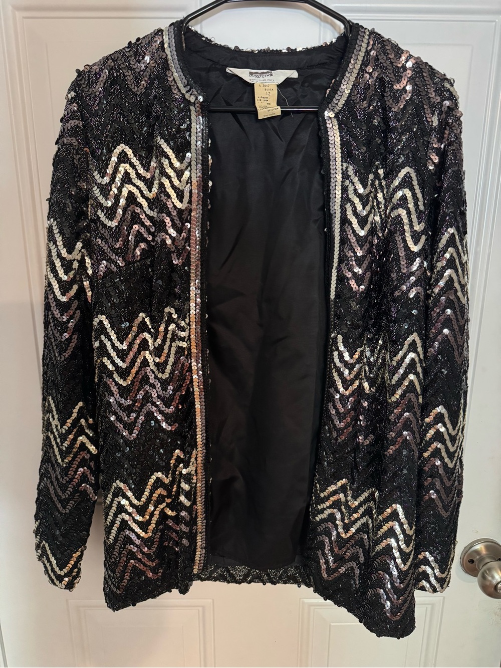 Vtg 1950s Montgomery Ward Chevron Sequin Jacket Blazer Cardigan Disco Bold Sz 12